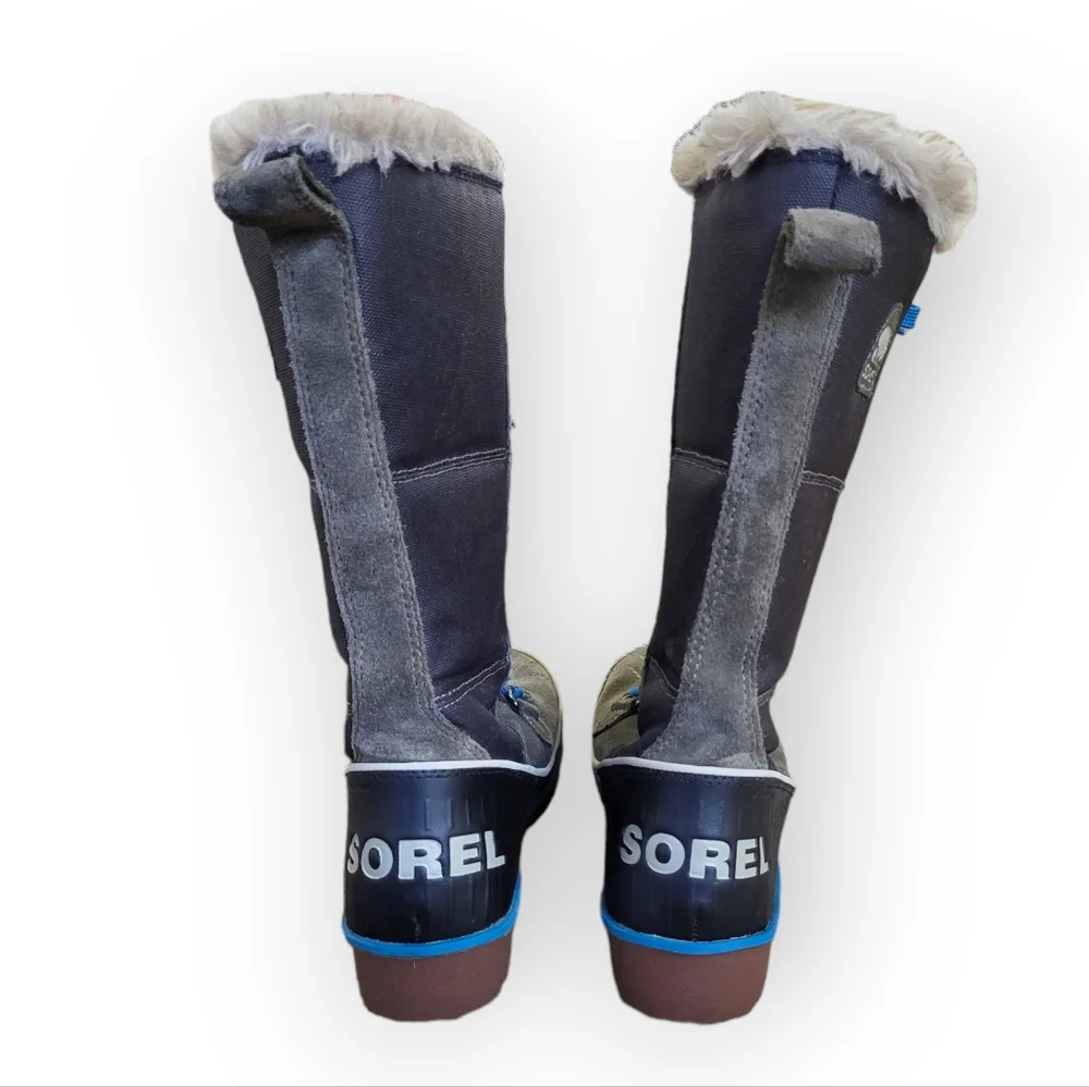 SOREL Women's Tivoli High II Canvas Winter Boots Blue Grey Green Lace Up 7.5